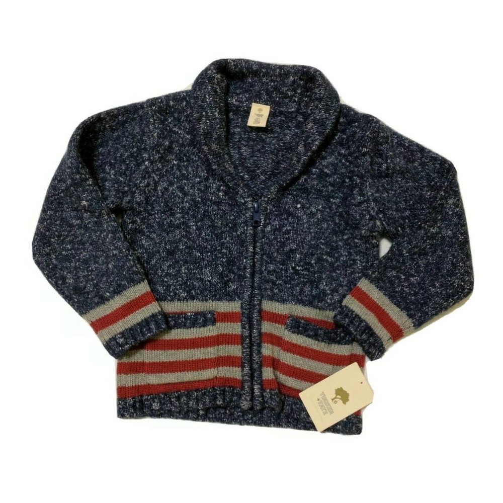 Boys Size 24 Months Knit Jacket Navy Red Gray